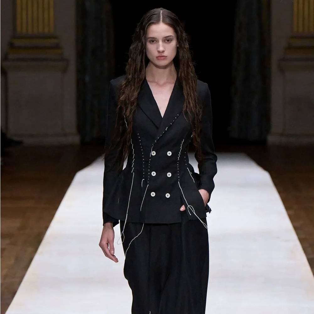 YOHJI YAMAMOTO LINEN CLOTH 6B HAND STITCH DOUBLE JACKET - Picture 1 of 8